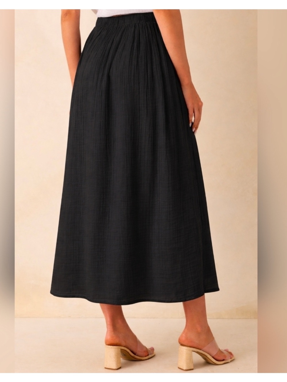 Women’s Black Midi Side-Slit Skirt - Picture 2 of 10